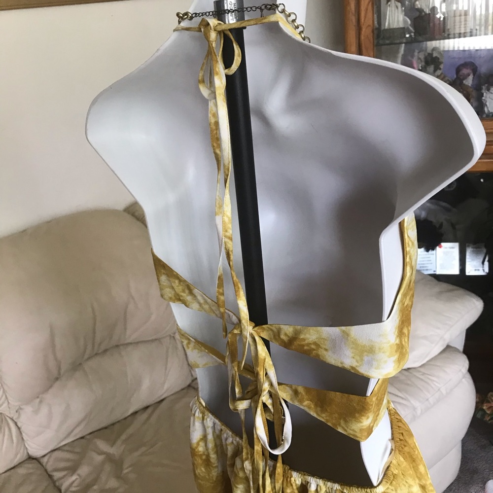 Gold Tie Dye Sexy Backless Maxi Dress Maxi S M L - Picture 4 of 5